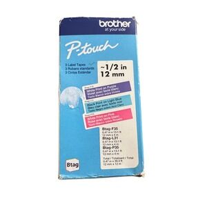 Brother P-Touch Btag Label Tape‎ 3 Pack 12mm 1/2 Inch Purple Blue Pink Btag3M02
